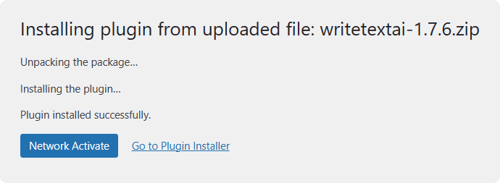 Screenshot of a plugin's installation progress for a WordPress multisite setup, with a button labeled "Network Activate" at the bottom.