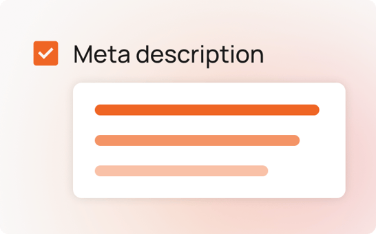 Illustration showing a checked box labeled “Meta description” with stylized text lines, representing the generation of SEO-friendly meta descriptions in WriteText.ai.