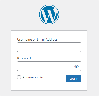 Screenshot of a WordPress backend login page, with fields for username or email address and password.
