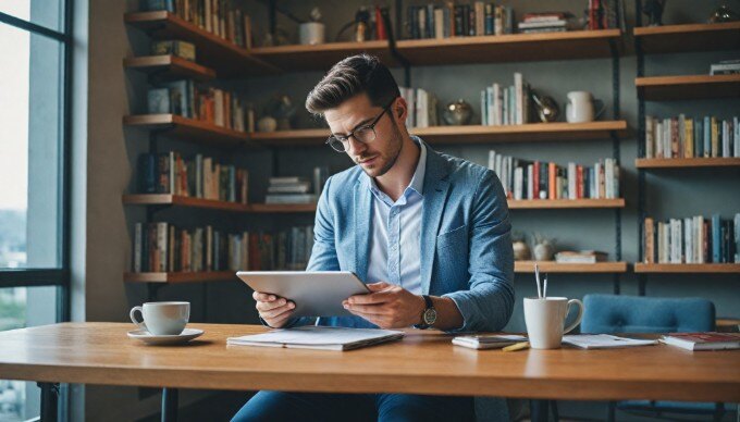 An individual using AI tools for market research in a professional workspace.