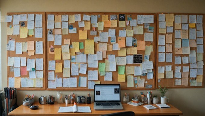 A person analyzing content marketing metrics on a laptop in a cozy office environment.