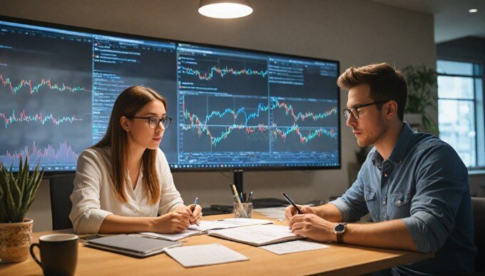 A digital marketing specialist analyzing influencer campaign performance metrics on a computer.