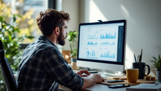 A close-up of a person analyzing data on a computer screen about natural language processing techniques.