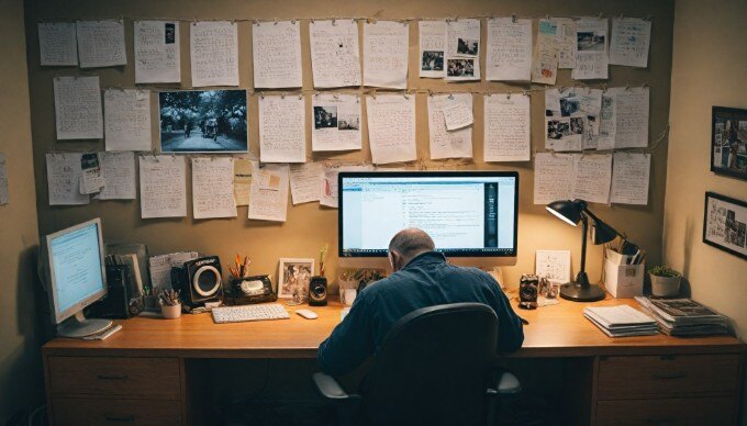 An individual analyzing SMS marketing metrics on a laptop in a contemporary workspace, emphasizing data-driven decision-making.