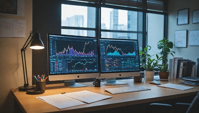 A person analyzing website traffic data on a computer with graphs and charts displayed.