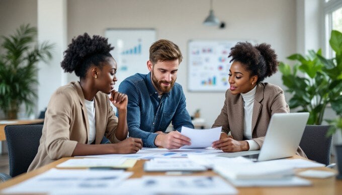 A team discussing B2B lead types in a collaborative workspace.