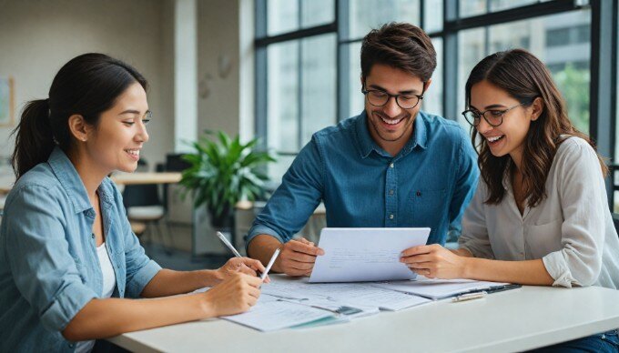 A team meeting discussing email deliverability strategies in a bright office space.