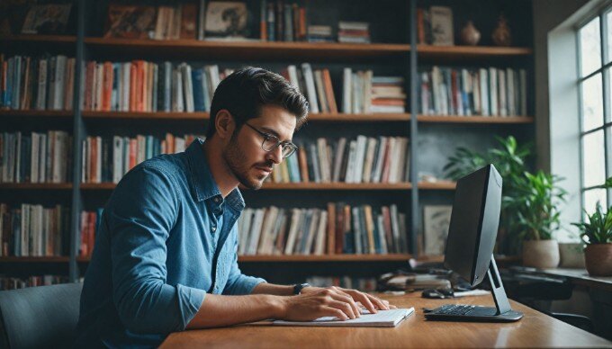 A person analyzing website performance metrics on a computer screen.